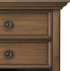 SIMPLIHOME Amherst Bedside Table - 24 inch Wide Solid Wood Nightstand Table in Rustic Natural Aged Brown, Transitional Bedroom Side or End Table with 2 Drawers, Open Storage Shelf and Bronze Hardware