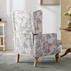 DUOMAY Tufted Accent Chair Set of 2, Modern Linen Upholstered Wingback Side Arm Chair for Living Room Bedroom with Wood Legs, Comfy Reading Guest Chair for Office, Beige Flower Pattern