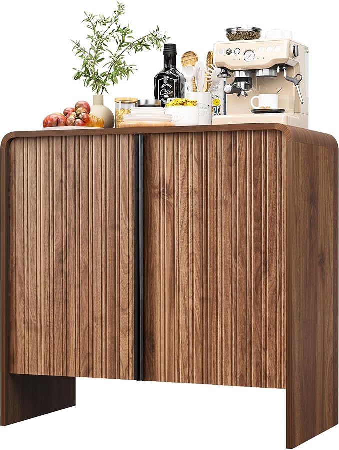 BERRYMERRY 2 Door Fluted Sideboard Buffet Cabinet with Storage, Modern Wood Cabinet with Adjustable Shelves for Living Room, Dining Room (Brown 2 Doors)