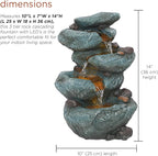 Alpine Corporation TZL418 14" 3 Tier Rock Fountain with LED Lights, Elegant Cascading Water Feature for Tabletop, Indoor Decor, Relaxing Stone Waterfall for Home & Office, Gray