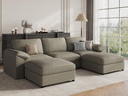 EASE MOOSE Oversized Modular Sofa with Deep Seat,Extra Large Sectional U Shaped Couch for Living Room,Comfy Scratch Resistant Faux Leather Material,Modern Sofas with Ottoman,Light Grey