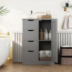 Shintenchi Bathroom Floor Storage Cabinet, Wooden Storage Organizer with 4 Drawers and 1 Cupboard, Freestanding Bathroom Furniture, Home Storage Unit with Adjustable Shelf, Gray