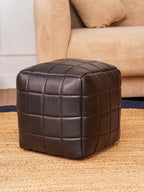 Handmade Eco-Friendly Geometric Leather Pouf Black Color Square 14" x 14" x 14" Goat Leather Pouf for Living Room, Bedroom Seating, Patio