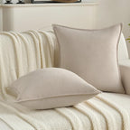 FUTEI Beige Chenille Throw Pillow Covers 16x16 Inch Set of 2,Edges Double-Stitched Cushion Cases,Modern Home Decor for Couch Living Room