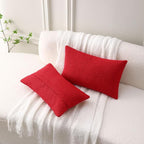 FUTEI Christmas Pack of 2 Red Decorative Throw Pillow Covers 12x20 Inch Soft Cozy Solid Boucle Textured Lumbar Pillow Cases,Modern Home Decor for Couch Bed Living Room