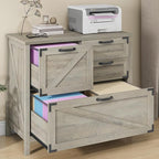 Lateral File Cabinet with 4 Drawers, Farmhouse File Cabinet for Letter/Legal/A4 Size Hanging Files, Large Wood File Storage Cabinets Printer Stand for Home Office Cabinets, Rustic Grey