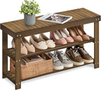 SONGMICS Shoe Rack Bench, 3-Tier Bamboo Shoe Storage Organizer, Entryway Bench, Holds Up to 286 lb, 11.3 x 35.4 x 17.8 Inches, for Entryway Bathroom Bedroom, Yellow Brown ULBS090K01