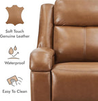 Watson & Whitely Oversized Genuine Leather Power Recliner Chairs for Big and Tall, Wall Hugger Recliner with Power Headrest & Charging Ports, Extra Large Reclining Chair for Living Room, Saddle Brown