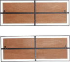 Deco 79 Wooden Geometric Home Wall Decor Linear Carved Wall Sculpture with Black Frame, Set of 2 Wall Art 32"W, 12"H, Brown