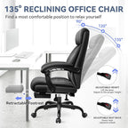Office Chair, Big and Tall Office Desk Chair, Reclining Office Chair with Footrest Home Office Desk Chairs, High Back Ergonomic with Lumbar Support, Executive Leather