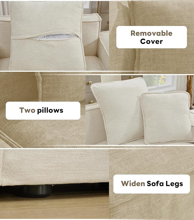 WILLOVE Modular Sectional Sofa Set, Chenille Cloud Couch with Wide Armrests & 8 Pillows, Deep Seat Couches for Living Room, 6-Seater Beige