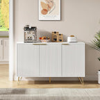 Fluted Buffet Cabinet,Wooden Console Storage with 3 Doors and Adjustable Shelves,White Sideboard for Entryway,Kitchen,Bathroom,Home Office