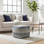 SIMPLIHOME Clay Boho Square Pouf in Patterened Teal Melange Cotton for the Living Room, Bedroom and Kids Room