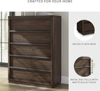 Signature Design by Ashley Kendamor Contemporary 5-Drawer Chest with Felt-Lined Top Drawer and Easy Glide for Bedroom, Dark Brown