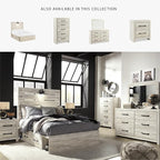 Signature Design by Ashley Cambeck Farmhouse Full Panel Platform Bed with 2 Storage Drawers, Cubbies, Sconce Light and USB Ports, Foundation or Box Spring Not Needed, Whitewash