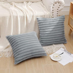 Pallene Faux Fur Plush Throw Pillow Covers 16x16 Set of 2, Luxury Soft Fluffy Striped Decorative Pillow Covers for Sofa, Couch, Living Room, Grey