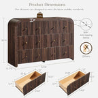 T4TREAM Fluted 6 Drawers Dresser for Bedroom, 54" Wide Modern Chest of Drawers with Thickened Curved Profile Design, Wood Dressers TV Stand for Bedroom, Living Room, Hallway, Dark Walnut