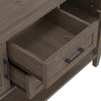 SIMPLIHOME Ela Console Table - 48 Inch Wide Solid Wood Sofa Table in Smoky Brown, Transitional Storage for Entryway or Living Room with 2 Drawers, 2 Cabinets, Open Shelf, and X-Panel Doors