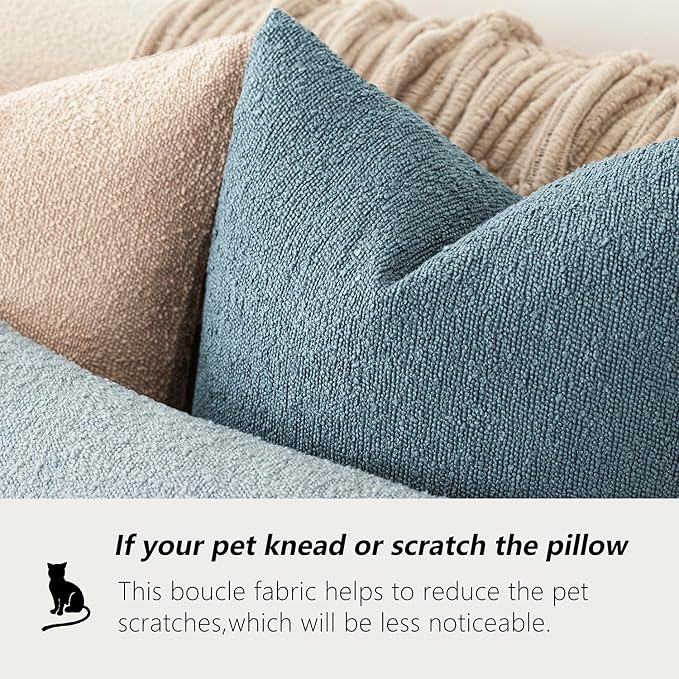 Foindtower Pack of 2 Textured Boucle Throw Pillow Covers Accent Solid Pillow Cases Cozy Soft Decorative Couch Cushion Case for Chair Sofa Bedroom Living Room Home Decor 18x18 Inch Misty Blue