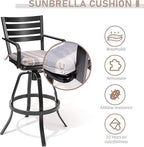 Pellebant Outdoor Bar Stools Set of 4 with Sunbrella Cushion, 29.5" Aluminum Swivel Bar Height Stool Chairs with Back & Footrest, Rust-Proof Patio Bartools for Deck Lawn Garden,Milano Char