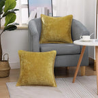 decorUhome Chenille Soft Throw Pillow Covers 26x26 Set of 2, Farmhouse Velvet Neutral Decorative Euro Pillow Covers with Stitched Edge for Couch Sofa Bed Home Decor, Mineral Yellow