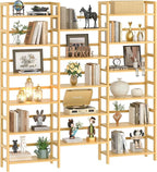 Homykic Bamboo Triple Wide Shallow Bookshelves and Bookcases, 6-Tier 6ft Tall Bookshelf with 17 Open Display Shelves, Large Freestanding Book Shelf for Home Office, Bedroom, Living Room, Natural