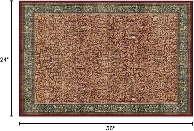 RUGGABLE x Morris & Co Machine Washable Christmas Area Rug – Acorn Amber Red 2x3, Stain-Resistant, Non-Slip – Small Rugs for Living Room, Bedroom, Hallway, Entryway & Bathroom–with Standard Pad