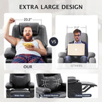 Oversized Swivel Rocker Recliner Sofa Chair with Heat and Massage, 360 Degree Swivel Single Sofa with Cup Holders and USB Port, Big Recliner Sofa Chair for Living Room(Leather, Smoky Black)