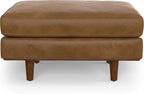 SIMPLIHOME Morrison Mid-Century Modern 72 inch Wide Sofa with Ottoman Set in Caramel Brown Genuine Leather for the Living Room and Family Room