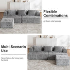 95" Modern Cloud Sectional Sofa Couch, Modular L-Shaped Sofas with Deep Seat and Chaise Ottoman, Chenille Boneless Tufted Couches for Living Room, No Assembly Required, Grey