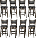 PrimeZone Swivel Bar Stools Set of 8, 24 Inch Counter Height Barstools, Black Faux Leather Bar Stool with High Backrest & Solid Wood Legs & Wrap-around Footrest, Counter Stools for Kitchen Island, Pub
