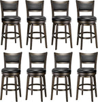 PrimeZone Swivel Bar Stools Set of 8, 24 Inch Counter Height Barstools, Black Faux Leather Bar Stool with High Backrest & Solid Wood Legs & Wrap-around Footrest, Counter Stools for Kitchen Island, Pub