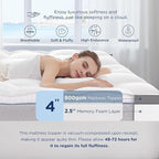 Bedsure 4 Inch Memory Foam Mattress Topper Twin Size, Dual Layer 2.5 Inch Gel Memory Foam & 800 GSM Waterproof Pillow Top Cooling Mattress Pad with 8-21 Inch Deep Pocket (Twin, 39x75 Inches)