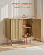VEVOR Fluted Cabinet, Buffet Cabinet with 2-Tier Storage, Coffee Bar Cabinet with Adjustable Shelves, Sideboard Buffet for Hallway, Entryway, Living Room, or Kitchen, Oak