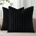 Pallene Faux Fur Plush Throw Pillow Covers 18x18 Set of 2, Luxury Soft Fluffy Striped Decorative Pillow Covers for Sofa, Couch, Living Room, Black