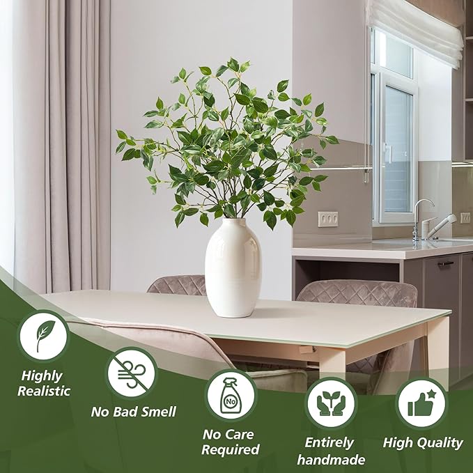Eucalyptus Stems 32" Fake Plants Greenery for Vase Artificial Plants Indoor Bay Leaves Bathroom Decor Fake Leaves Greenery Stems Dining Room Decor Nordic (6PCS)