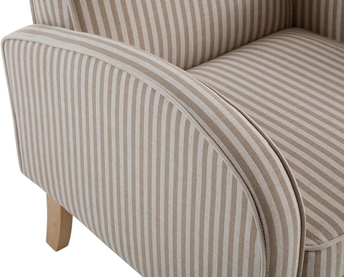 Striped Accent Chair for Living Room, Farmhouse Linen Upholstered Striped Arm Chair Seat Reading Chairs Bedroom Side Seating for Home Office, Beige with Stripe