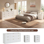 3-Piece Modern Bedroom Furniture Set, Wide 9-Drawer Dresser & 3-Drawer Nightstands Set of 2, Natural Wood Dresser and Nightstand Sets for Bedroom, Hallway, White