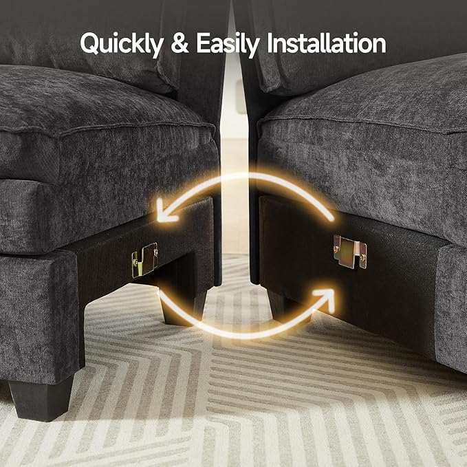 ONBRILL 108" Modular Sectional Sofa,U Shaped Sectional Couch with Movable Ottoman,Cloud Couches for Living Room,Bedroom and Apartment, Grey