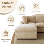 WJShome Modular Sectional Cloud Couch Modern L Shaped Sofa with Ottoman, 100 Inch 3-Seat Chenille Deep Seat Couches for Living Room, Bedroom and Apartment，Khaki
