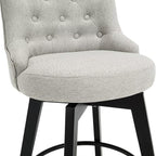 MINCETA Set of 4 Upholstered Bar Stools - 26 Inch Swivel Counter Height Stools with Low Tufted Back, Footrest & Performance Fabric - Round Seat for Kitchen Island & Home Bar Gray and Beige