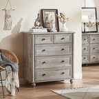 Farmhouse Dressers & Night Stand Set of 4, Wood 54" Wide 6 Drawer Dresser & 35" Tall Chest of Drawers, 18" Roman Column Nightstand Set of 2, Bedroom Furniture Dresser Sets for Home Living Room Hallway