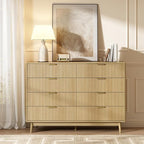 CARPETNAL Fluted 8 Drawer Dresser for Bedroom, 55" Wide Wooden Chest of Drawers with Rounded Corners, Gold Handles, Modern Storage Organizer for Bedroom, Hallway(Oak)