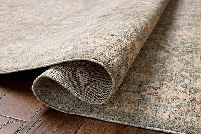 Loloi Chris Loves Julia Palma Collection PLM-05 Blue/Natural 5'-3" x 7'-6" Area Rug Vintage Style Boho Living Room Bedroom Carpet