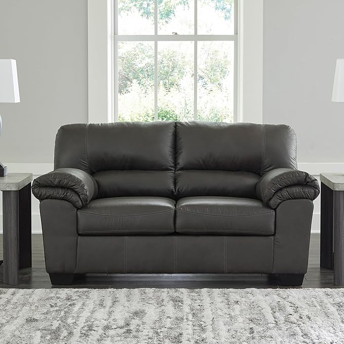 Signature Design by Ashley Bladen Faux Leather Loveseat, Gray
