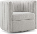 CHERS Rivet Mid-Century Modern Swivel Armchair, Bouclé Fabric Channel-Tufted Accent Chair, 360-Degree Rotating Lounge Chair with Ergonomic Design for Living Room, Bedroom, Home Theater, Light Gray