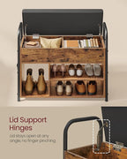 VASAGLE Shoe Bench, Shoe Rack, Entryway Furniture, Inner Storage Under The Lid, PU Pockets, Convenient Handles, for Entryway, Living Room, Bedroom, Rustic Brown and Ink Black ULSB052K01