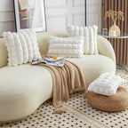 Neelvin Cream White Faux Fur Cozy Soft Plaid Decorative Throw Pillow Covers 12x20 inch Set of 2,Velvet Pillowcase Cushion Case for Sofa Couch