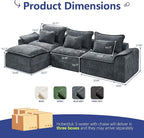 Hobestluk 120" Cloud Modular Sectional Couch 3-Seater Sofa with Ottoman L Shaped Sofa with Removable Cover Large Sofa Couch for Living Room (Blue Grey, 3-Seater Sofa with One Ottoman)