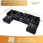 HYJT-H&K 145" U Shaped Cloud Couch Modular Black Fluffy Sectional Couches for Living Room, Comfy Chenille Oversized Cloud Couch Sectional, 6 Seat Large Sectionals Sofa Set Central Console USB